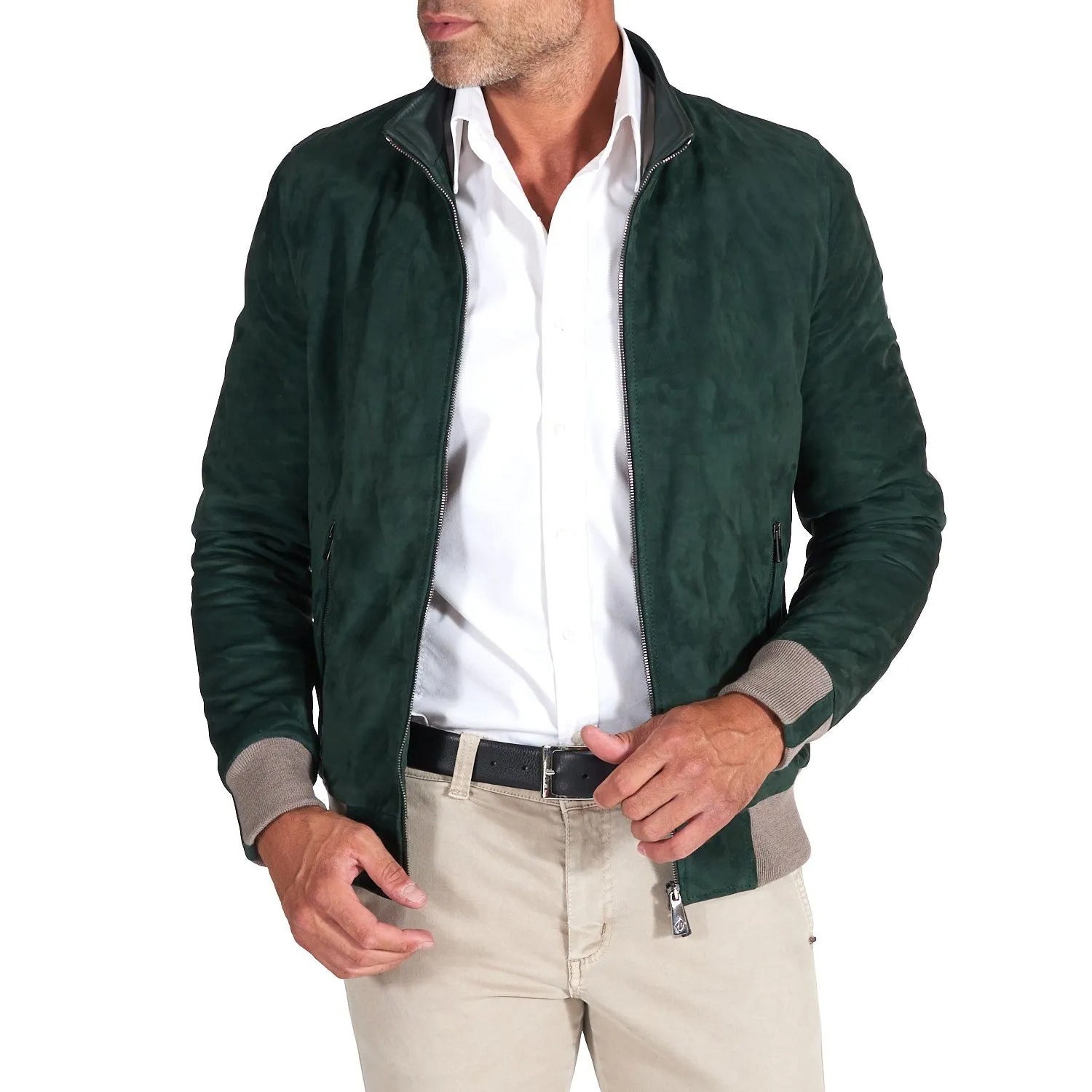 MCKINNON Suede Leather Zip Bomber Jacket GREEN REG - Henry BucksCasual Jackets38AW220045 - GREENS - R - 50