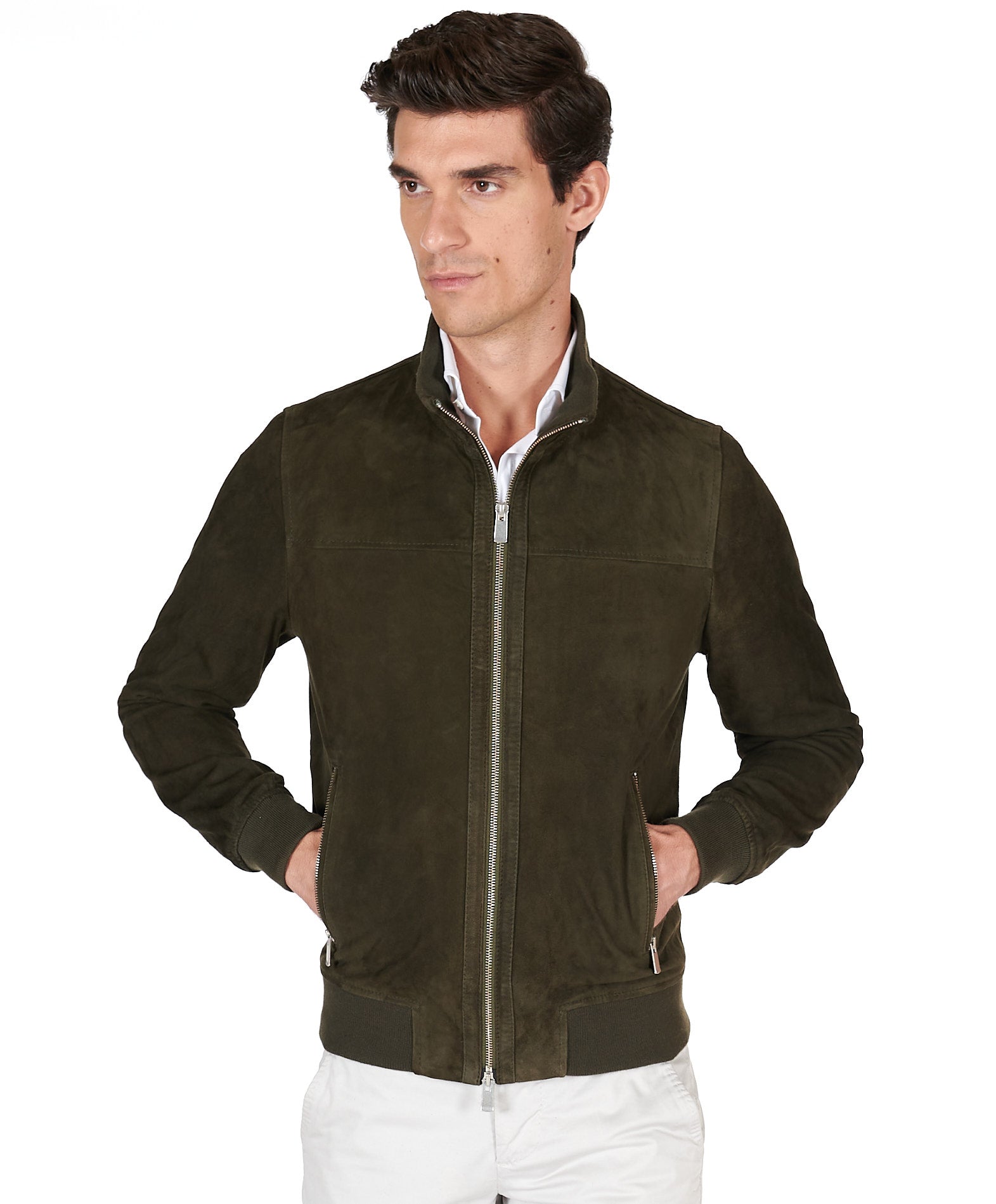 MCKINNON Suede Two - Way Zip Jacket OLIVE - Henry BucksCasual Jackets64SS230008 - OLIVE - 50