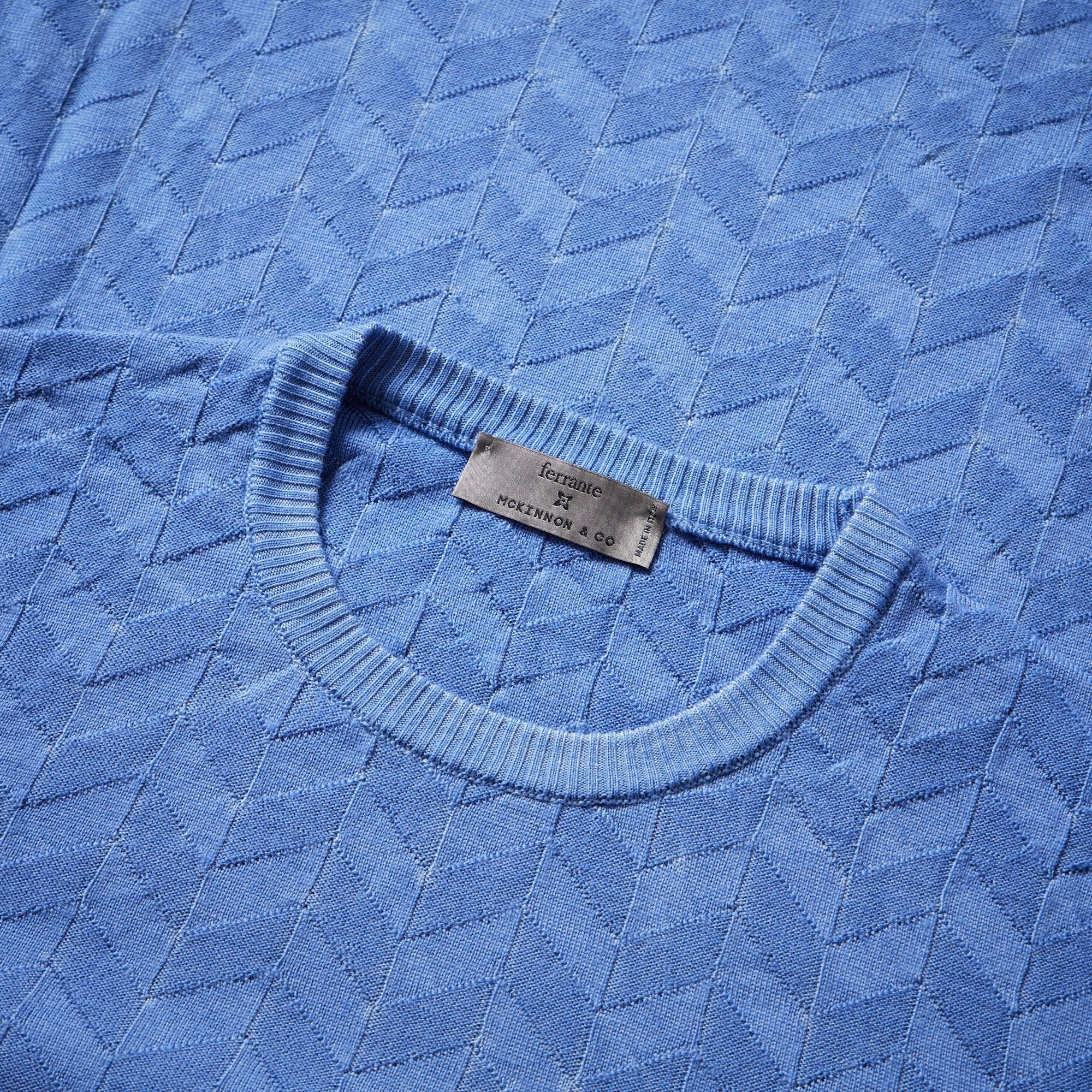 MCKINNON X FERRANTE Chevron Crewneck Knit BLUE/SKY - Henry BucksKnitwear38AW240064 - BLUESKY - 50