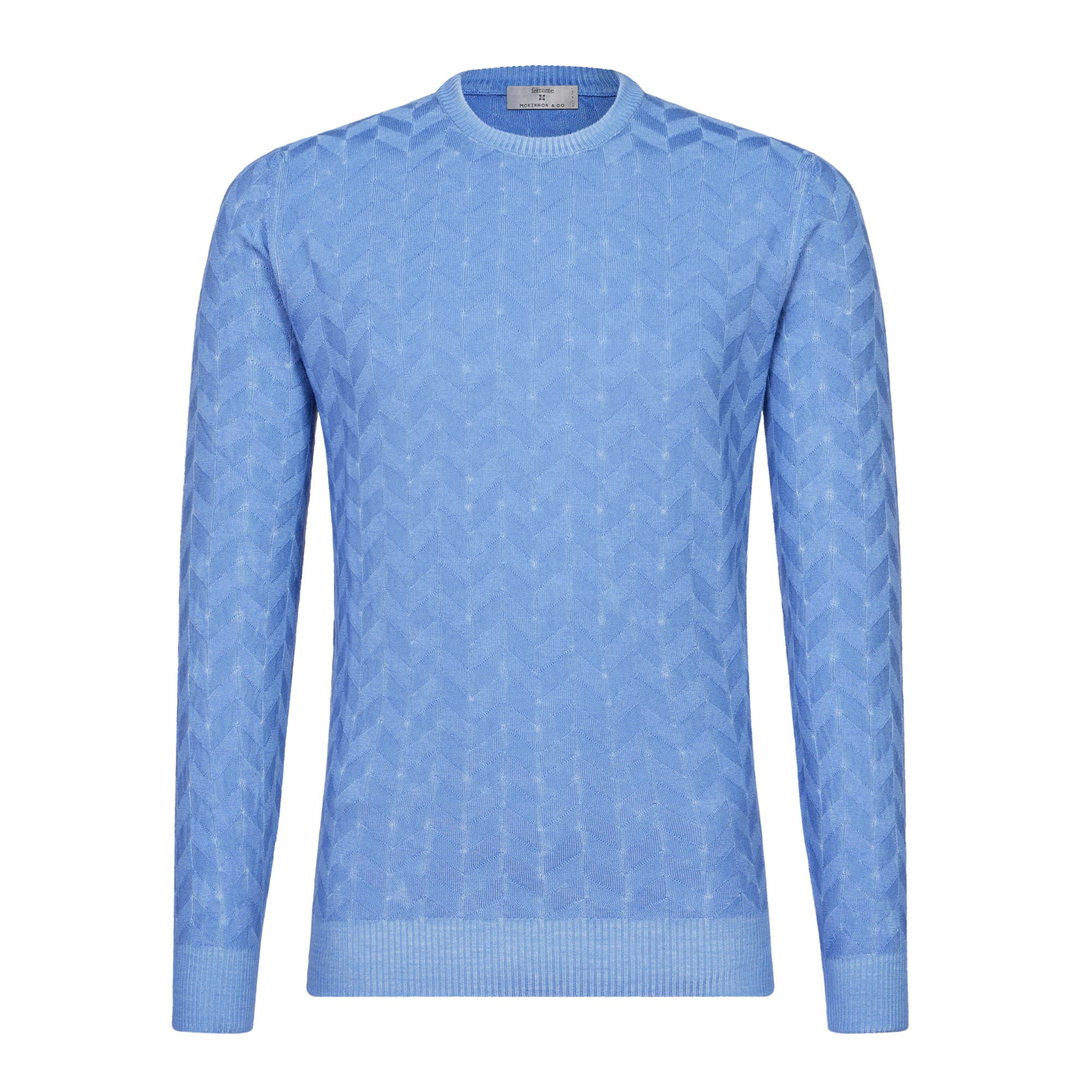 MCKINNON X FERRANTE Chevron Crewneck Knit BLUE/SKY - Henry BucksKnitwear38AW240064 - BLUESKY - 50