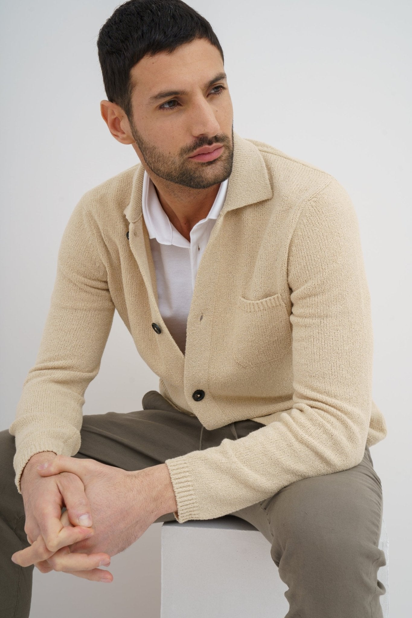 MCKINNON x FERRANTE Knit Boucle Shirt Jacket in BEIGE - Henry BucksShirts38SS230094 - BEIG - 50