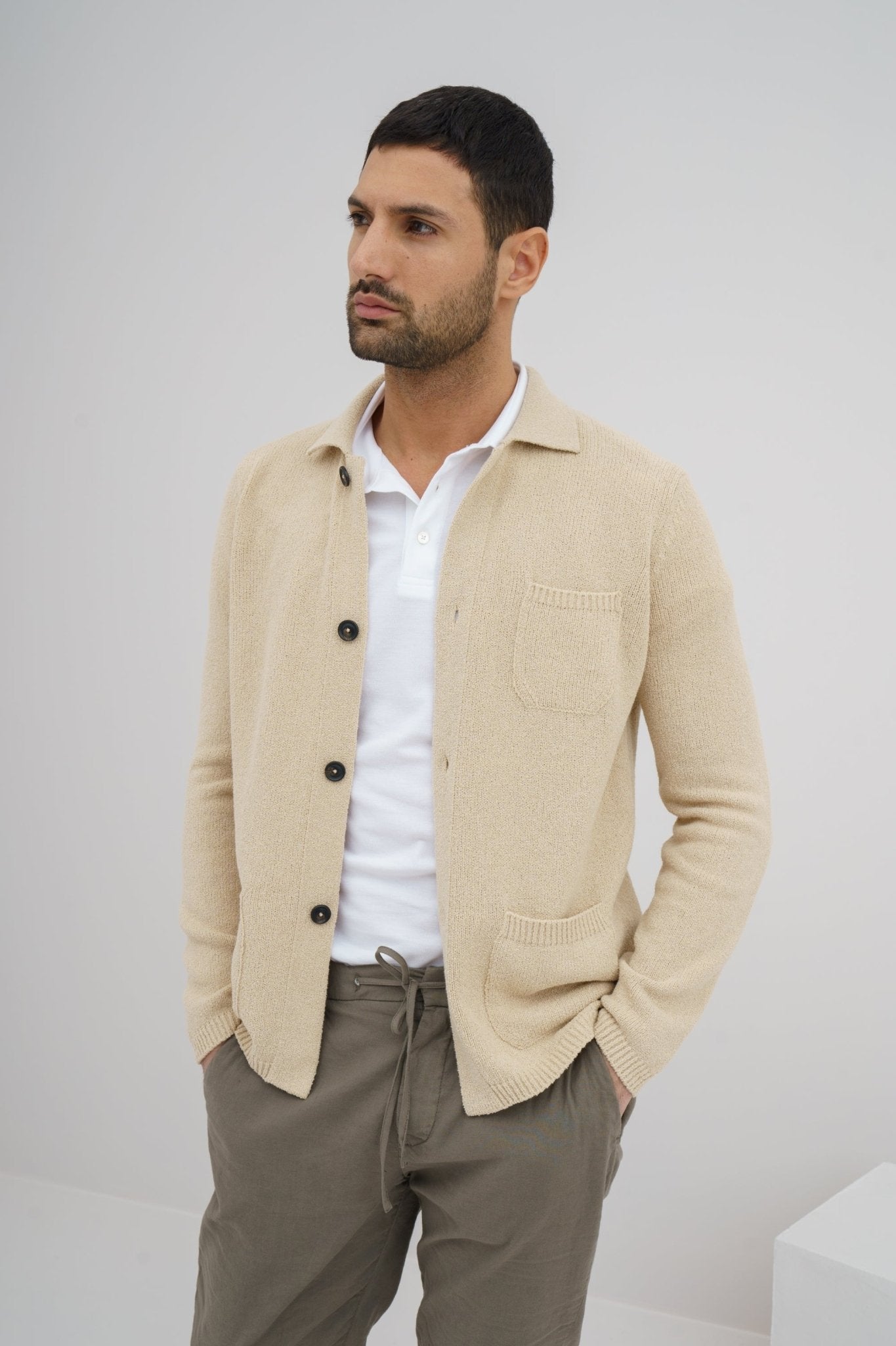 MCKINNON x FERRANTE Knit Boucle Shirt Jacket in BEIGE - Henry BucksShirts38SS230094 - BEIG - 50