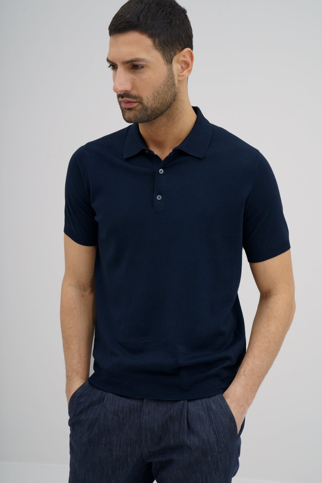 MCKINNON x FERRANTE Knitted Cotton Polo in NAVY - Henry BucksShirts38SS230088 - NAVY - 50