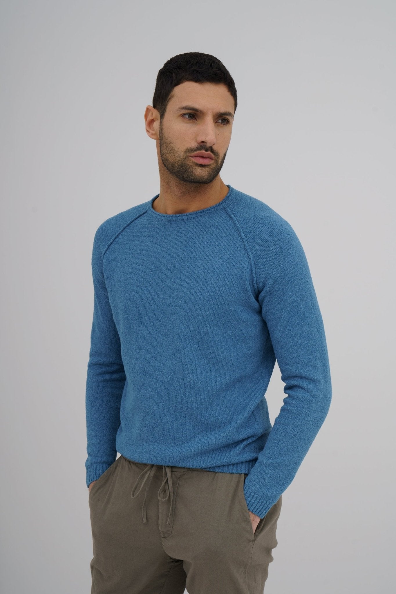 MCKINNON x FERRANTE Long Sleeve Crew Neck Sweater in MID BLUE - Henry BucksKnitwear38SS230078 - MBLU - 50
