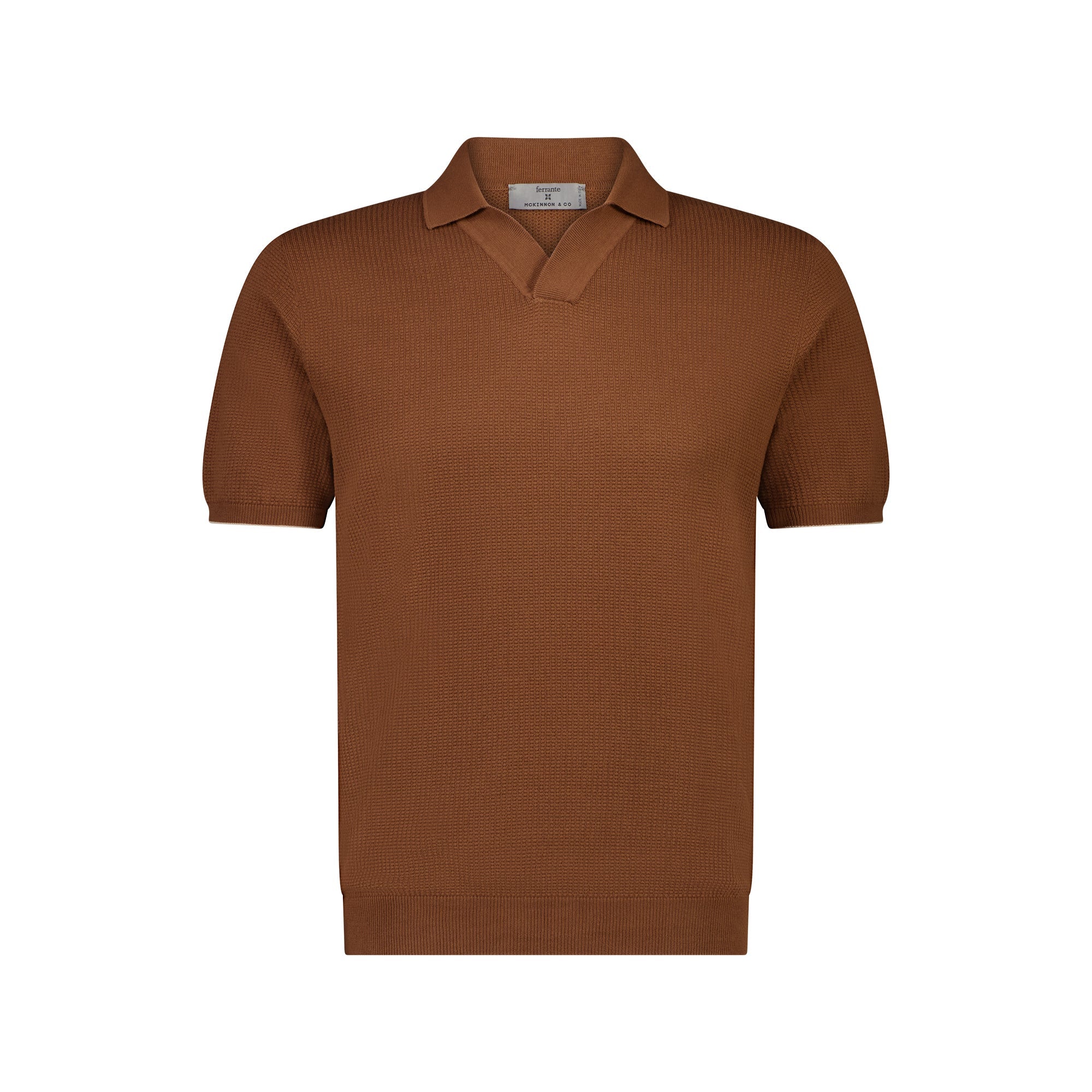 MCKINNON x FERRANTE Short Sleeve Buttonless Polo in BROWN - Henry BucksPolo38SS230093 - BROWN - 48