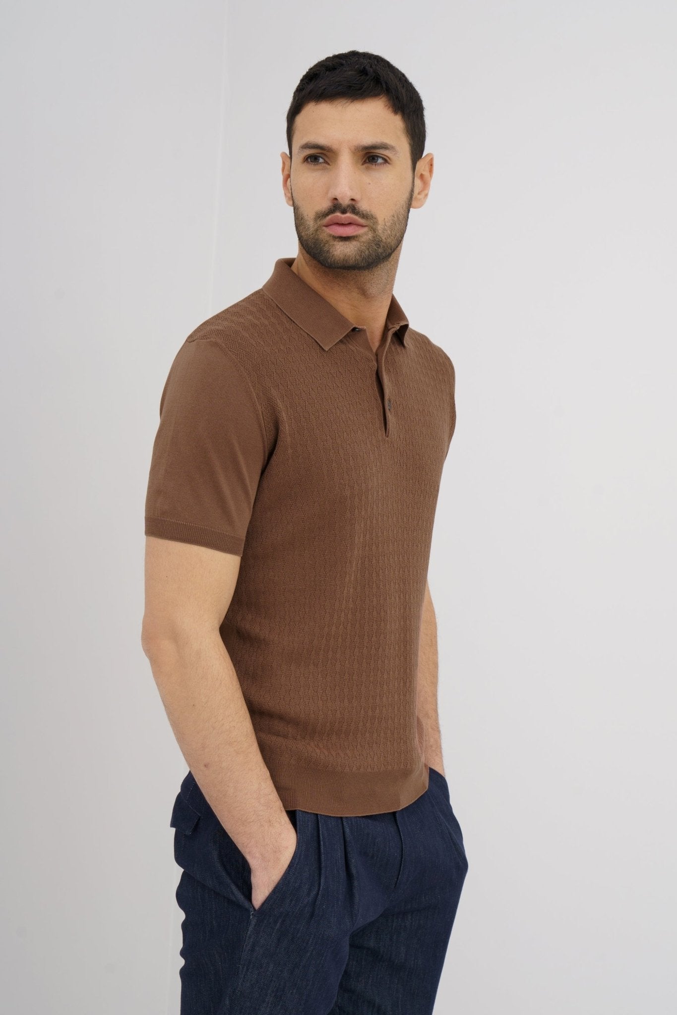 MCKINNON x FERRANTE Short Sleeve Polo in BROWN - Henry BucksShirts38SS230077 - BROWN - 50