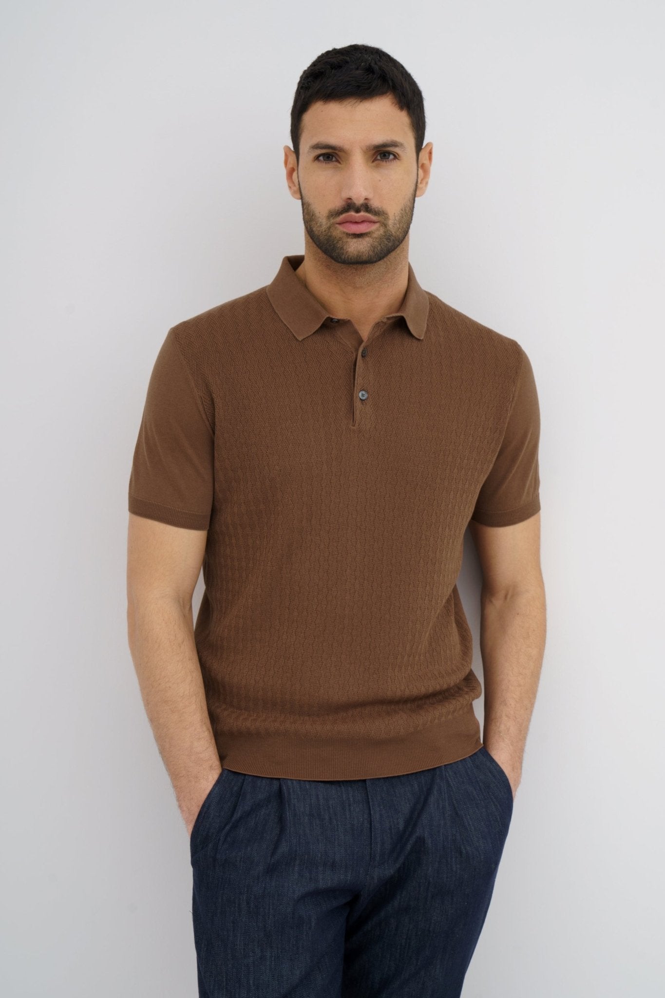 MCKINNON x FERRANTE Short Sleeve Polo in BROWN - Henry BucksShirts38SS230077 - BROWN - 50