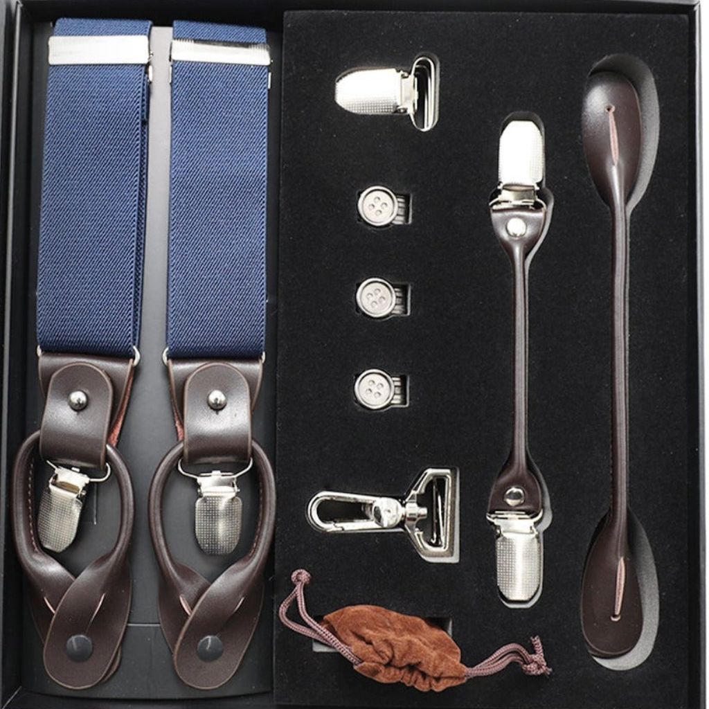 MENATI Y - Back Suspenders NAVY/BROWN - Henry Bucks