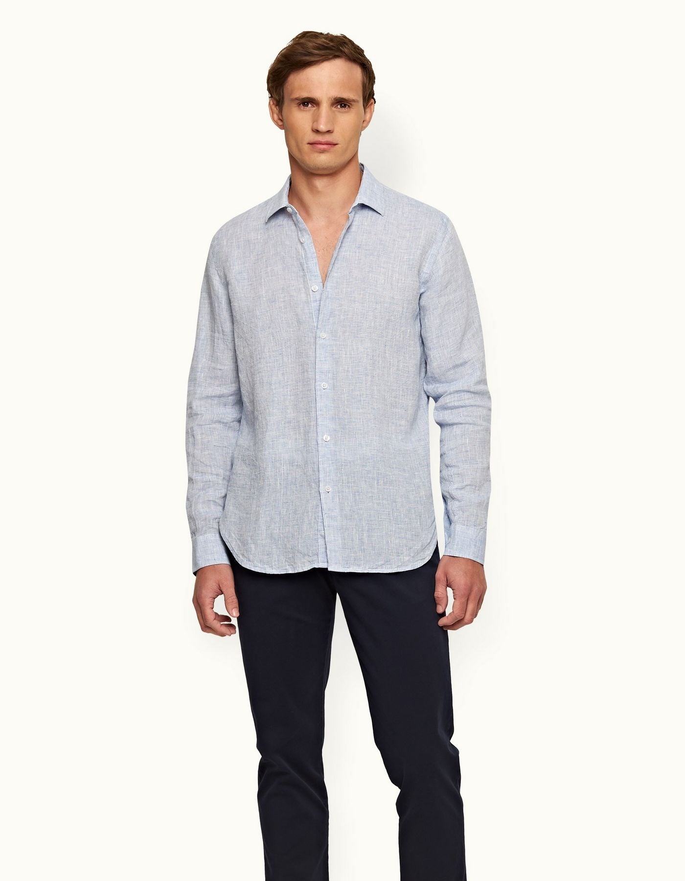 ORLEBAR BROWN Mens Linen Shirt NAVY/WHITE - Henry Bucks