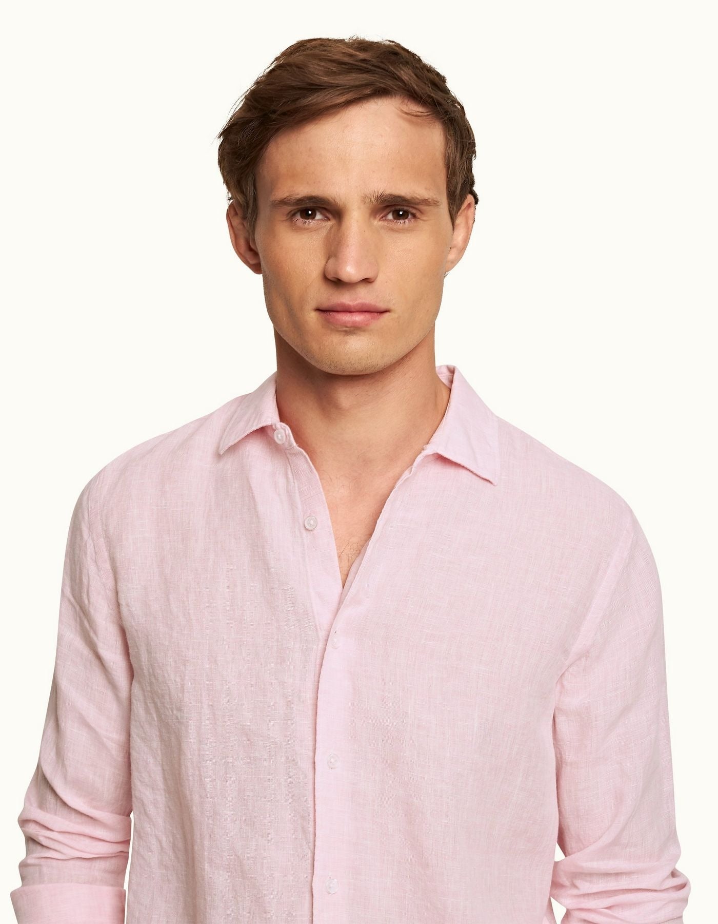 ORLEBAR BROWN Mens Linen Shirt PALE PINK - Henry Bucks