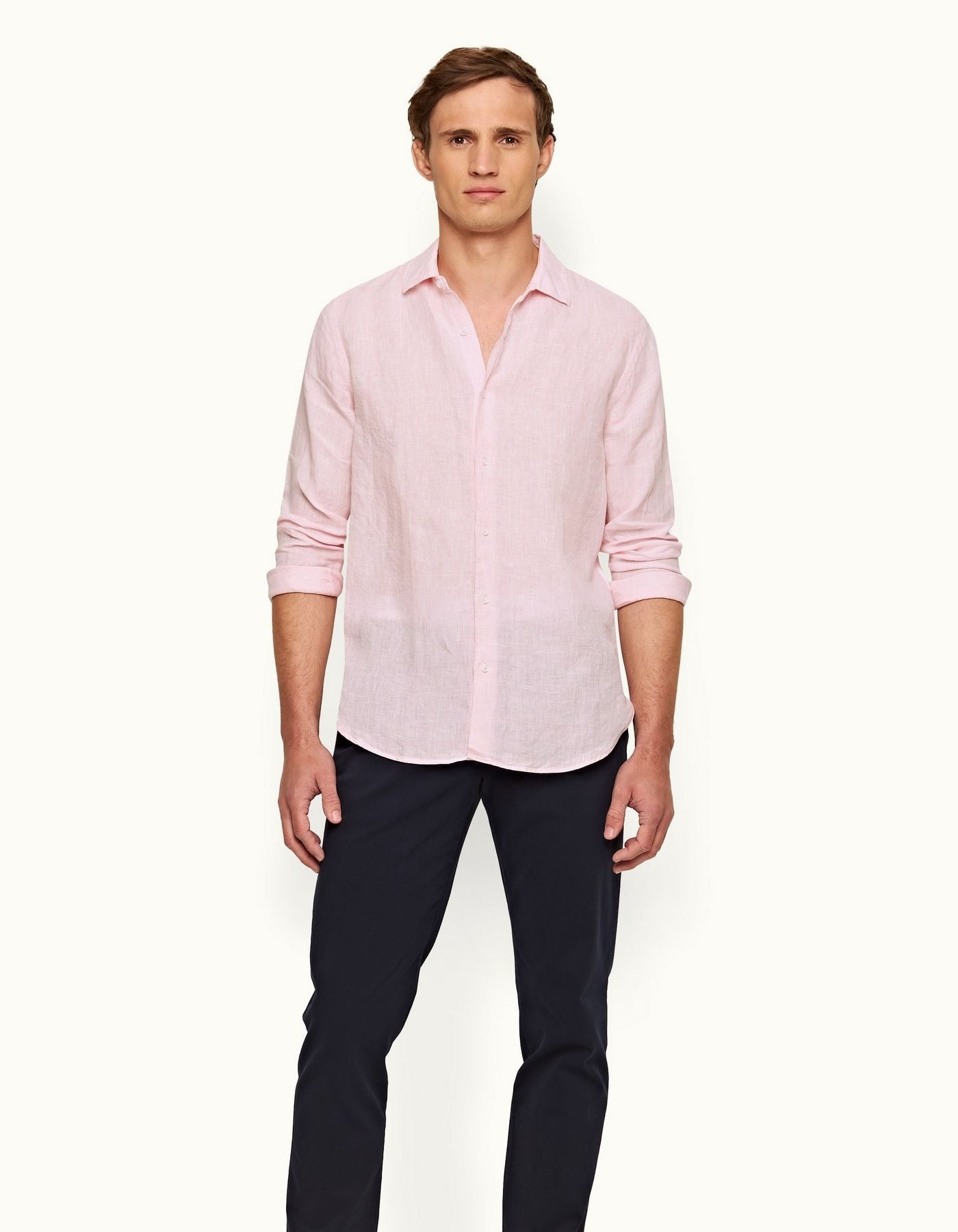 ORLEBAR BROWN Mens Linen Shirt PALE PINK - Henry Bucks