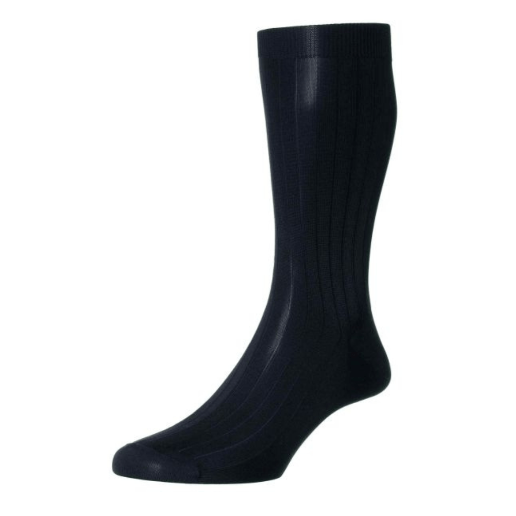 PANTHERELLA Silk Blend Regular Socks NAVY - Henry Bucks