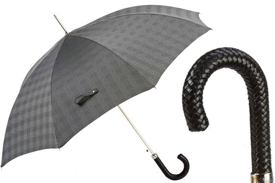 PASOTTI Braided Leather Umbrella GREY/BLACK - Henry BucksUmbrellas69SS230023 - GRBK