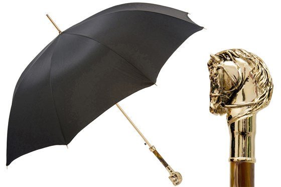 PASOTTI Horse Luxury Umbrella BLACK/GOLD - Henry Bucks