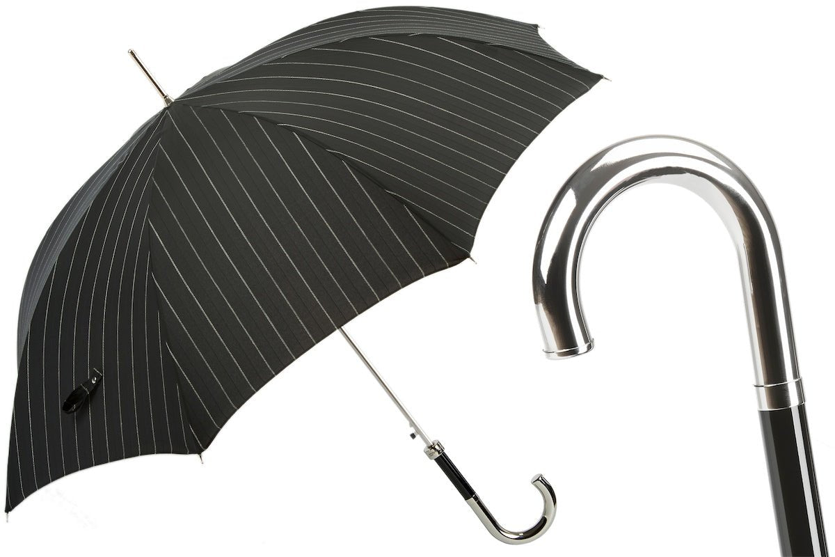 PASOTTI Pinstripe Lux Umbrella BLACK/SILVER - Henry BucksUmbrellas69SS230024 - BLKSLV