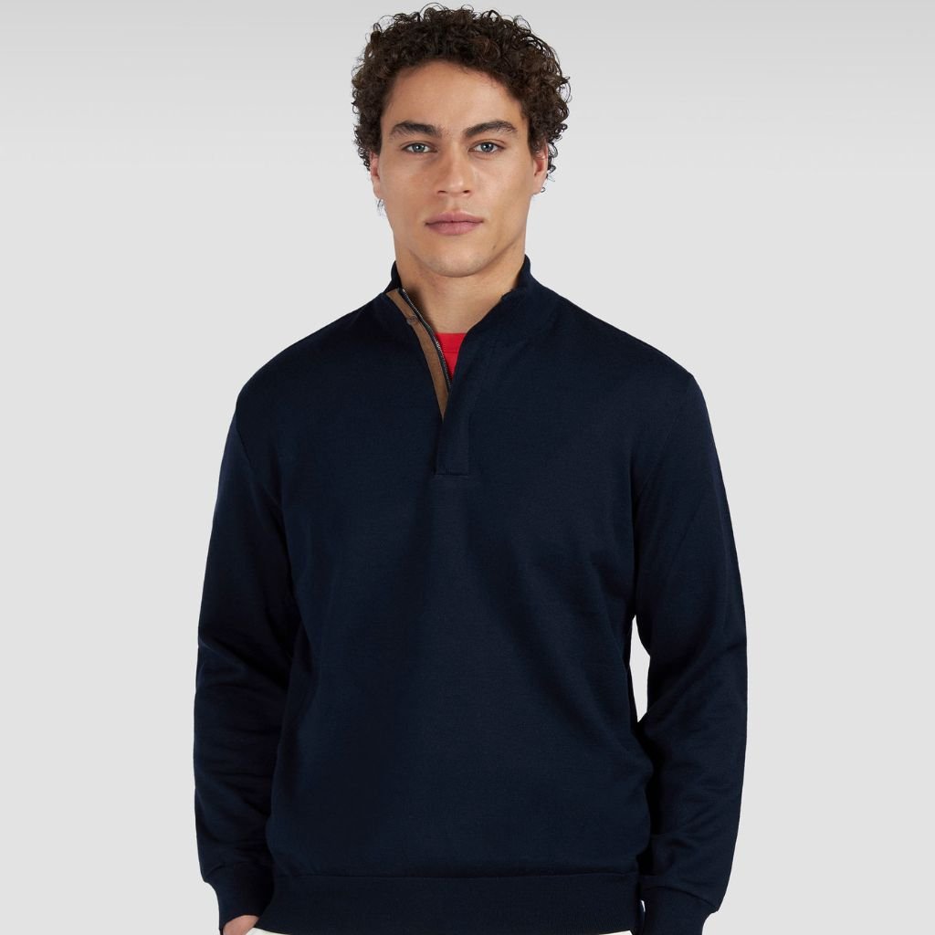 PAUL & SHARK Alcantara® Wool Half Zip Sweater NAVY - Henry Bucks