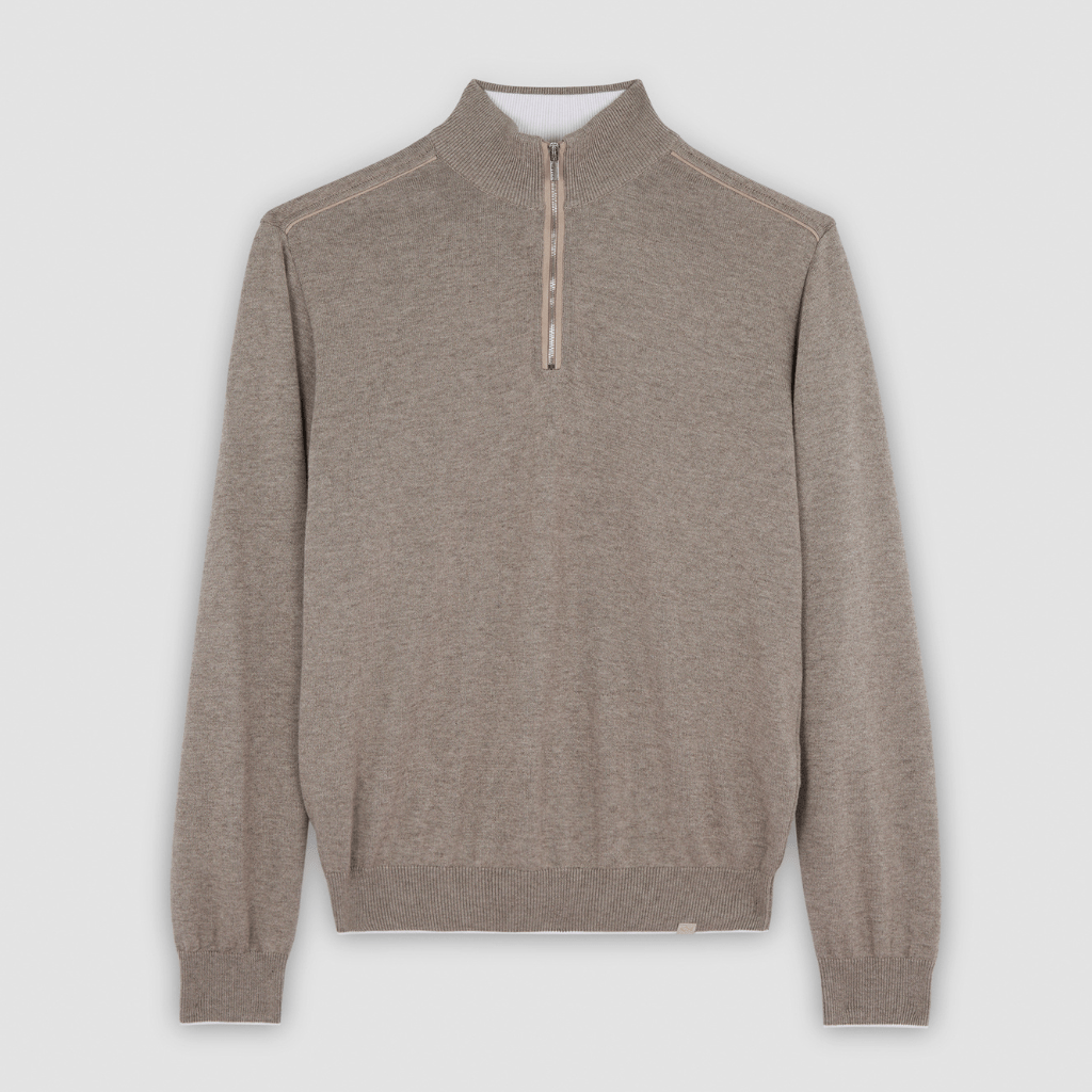 PAUL & SHARK Cotton Cashmere Half Zip Knit TAUPE - Henry Bucks