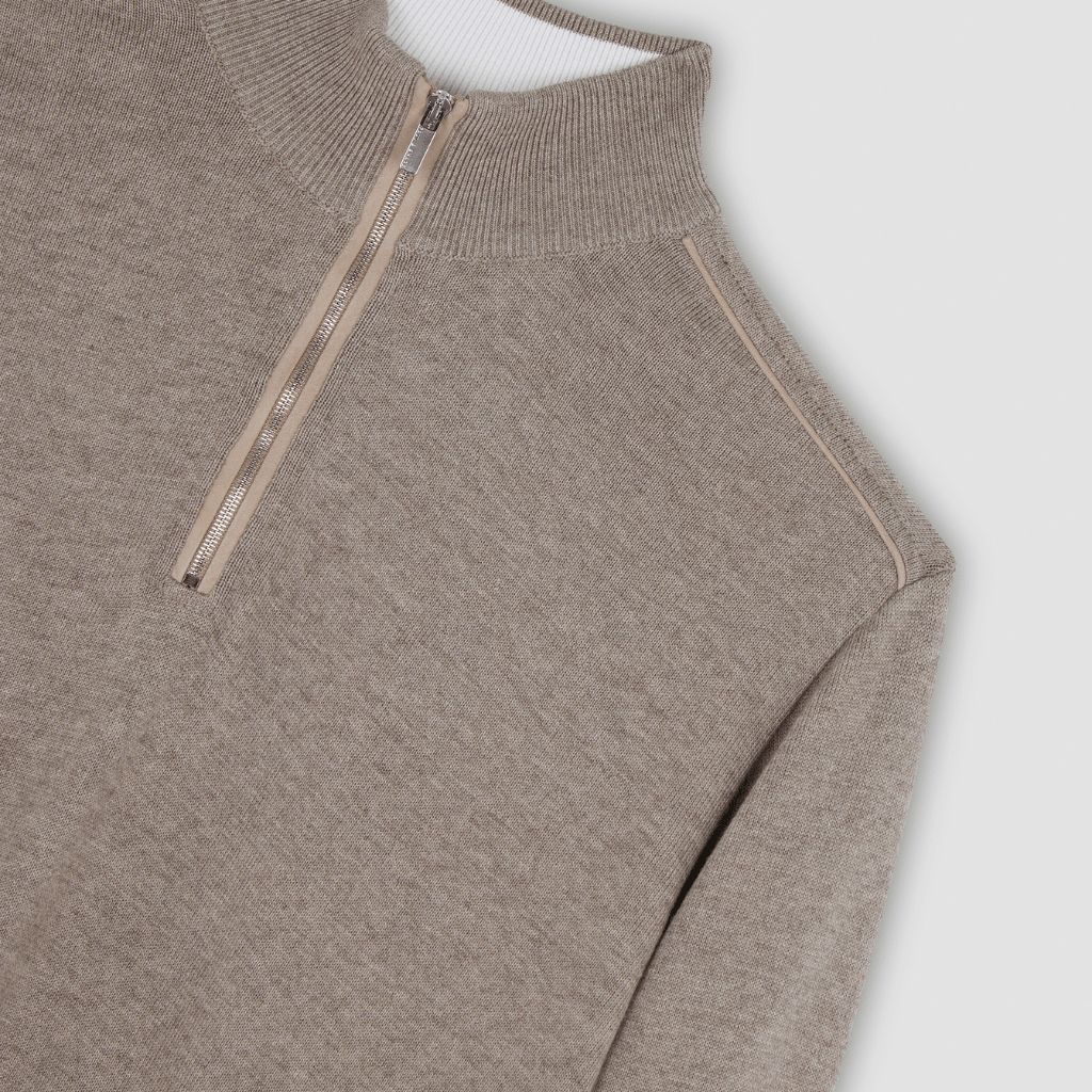 PAUL & SHARK Cotton Cashmere Half Zip Knit TAUPE - Henry Bucks