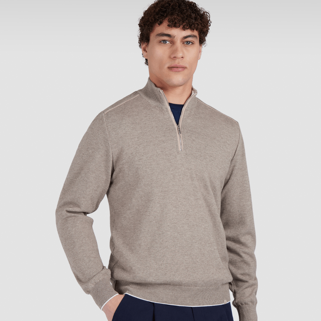 PAUL & SHARK Cotton Cashmere Half Zip Knit TAUPE - Henry Bucks