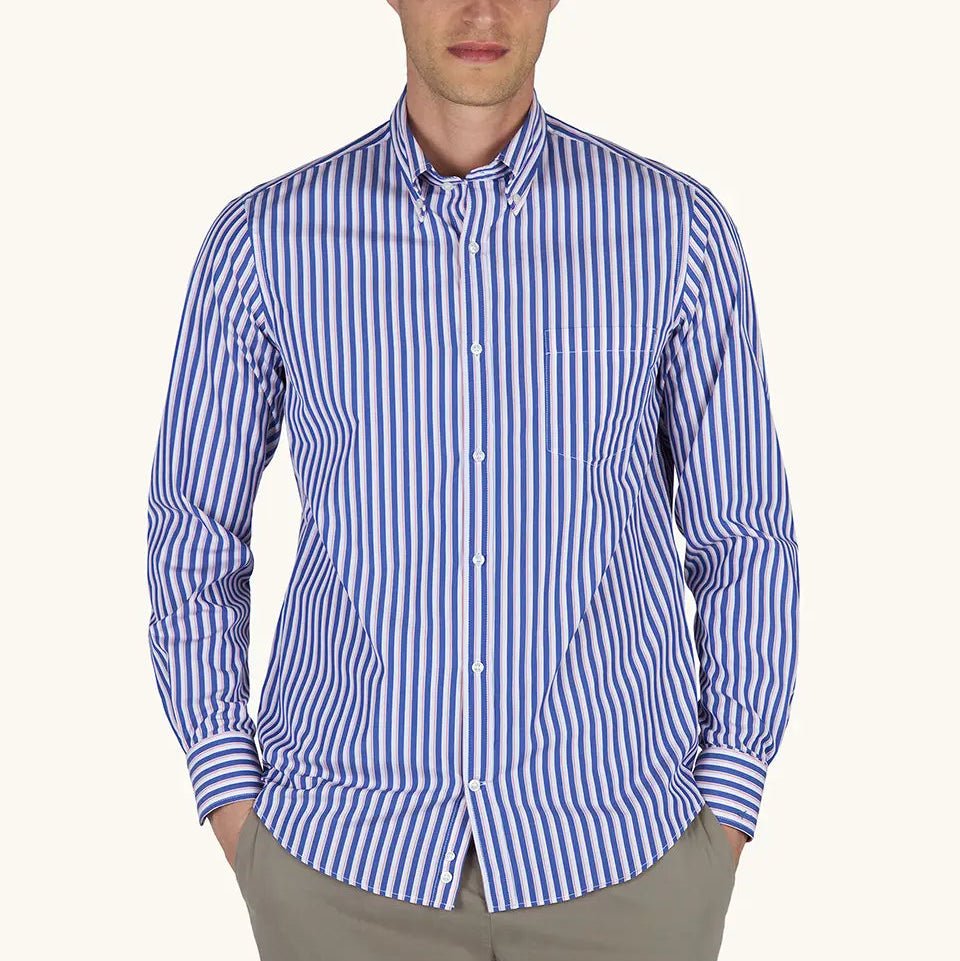 PAUL & SHARK Cotton Poplin Stripe Shirt BLUE/RED - Henry Bucks
