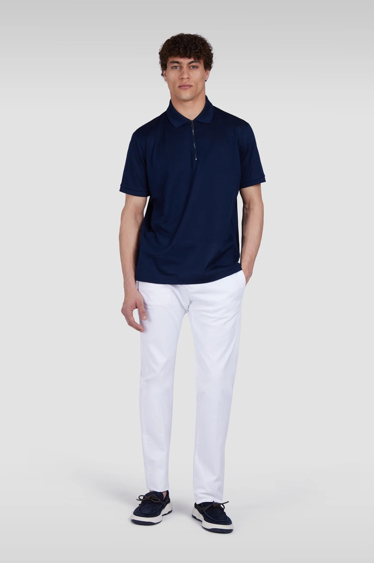 PAUL & SHARK Fine Pique Zip-up Cotton Polo NAVY - Henry Bucks