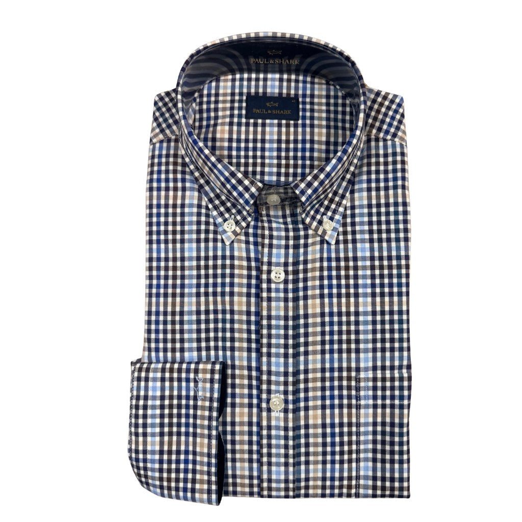 PAUL & SHARK Flannel Cotton Shirt GREY/BROWN - Henry Bucks