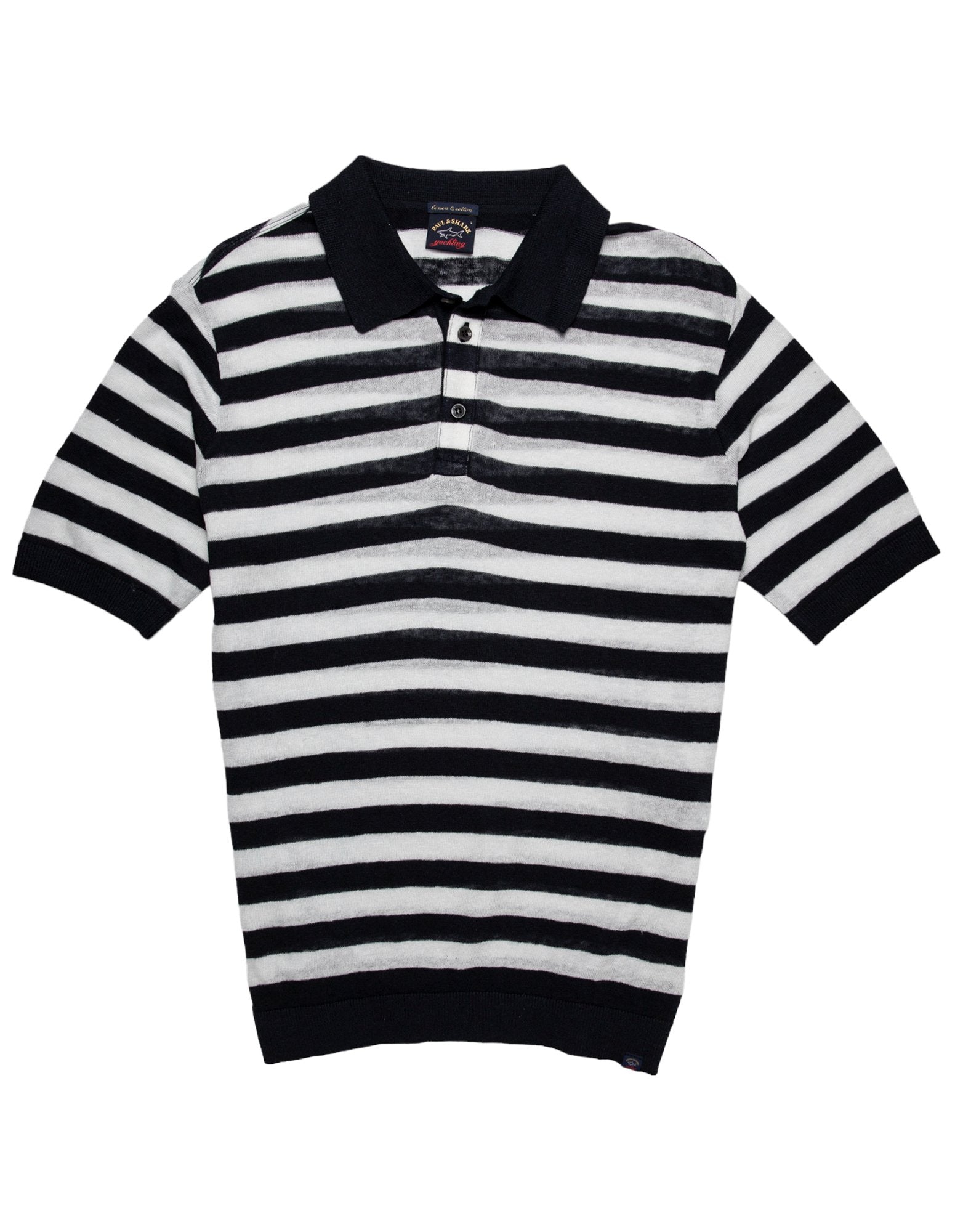 PAUL & SHARK Linen & Cotton Knitted Striped Polo NAVY/WHITE - Henry BucksPolo38SS230026 - NVWH - M