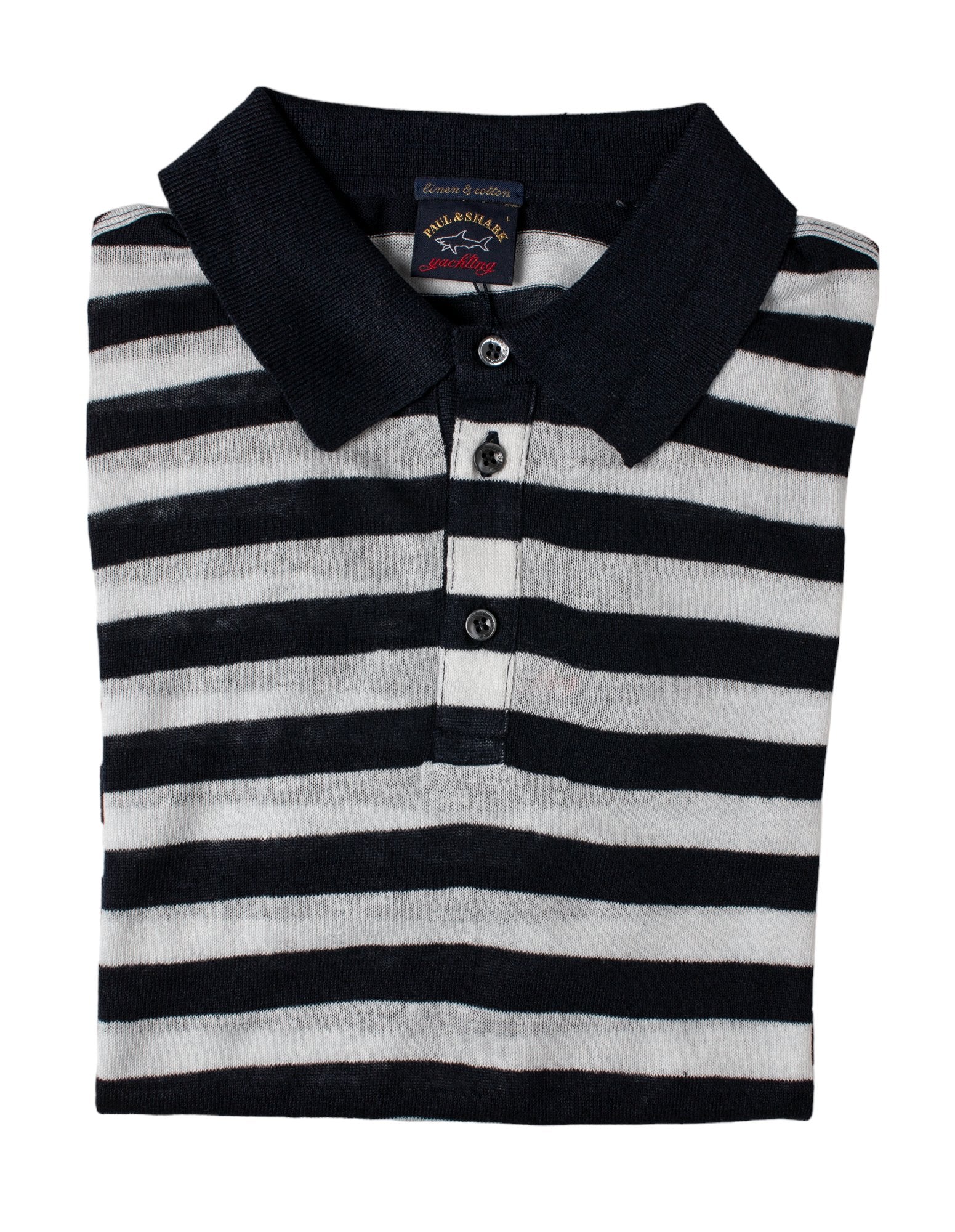 PAUL & SHARK Linen & Cotton Knitted Striped Polo NAVY/WHITE - Henry BucksPolo38SS230026 - NVWH - M