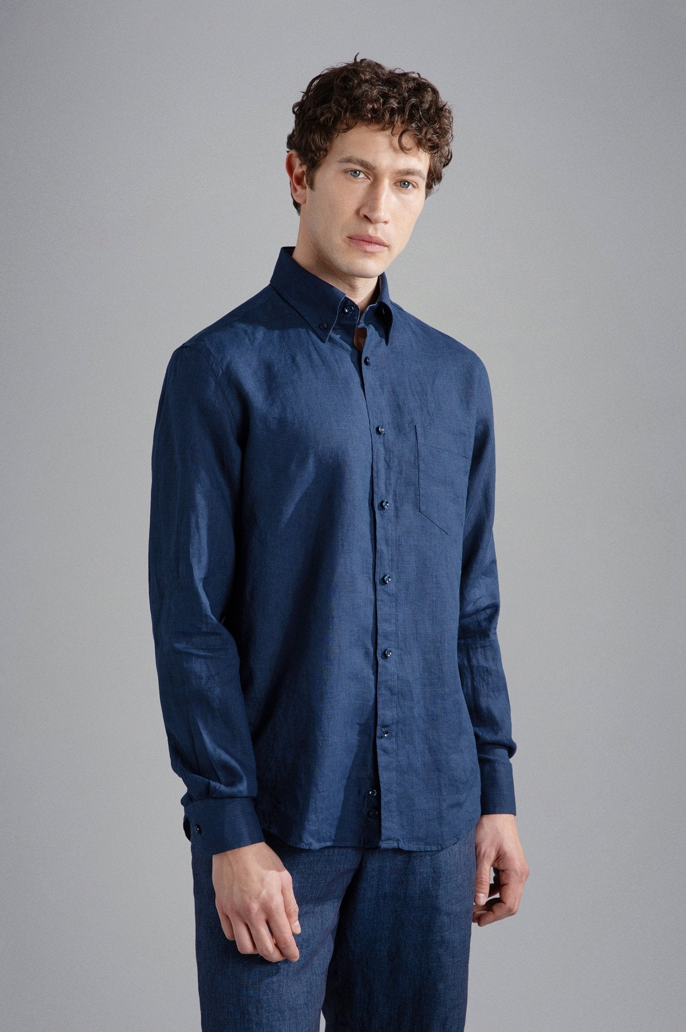 PAUL & SHARK Linen J - FIT Long Sleeve Shirt NAVY - Henry Bucks