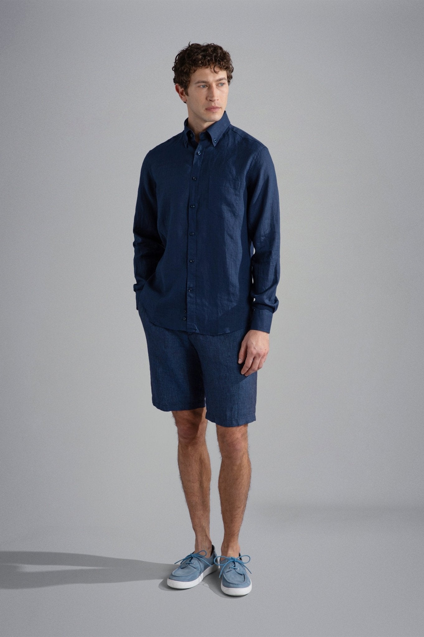 PAUL & SHARK Linen J - FIT Long Sleeve Shirt NAVY - Henry Bucks