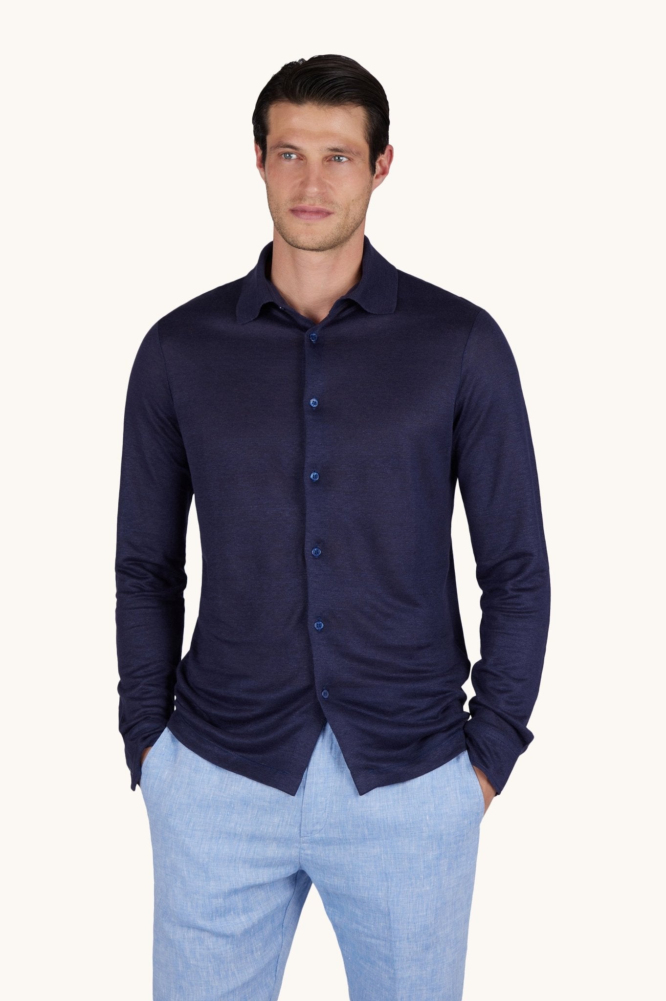 PAUL & SHARK Pure Linen Jersey Shirt NAVY - Henry Bucks