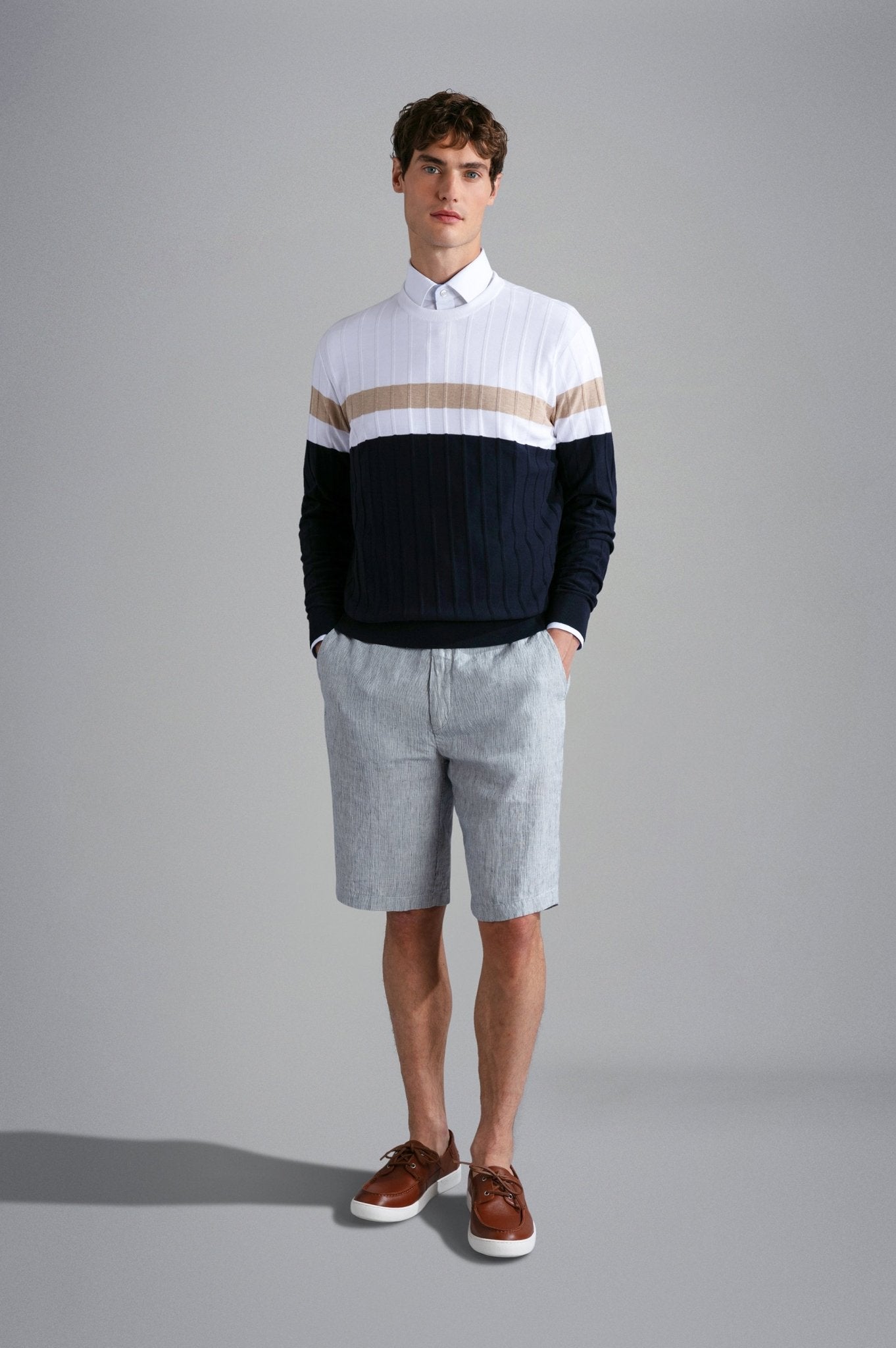 PAUL & SHARK Ribbed Crewneck Knit WHITE / BLUE / BEIGE - Henry BucksKnitwear61SS240007 - WHTBLBEIG - M