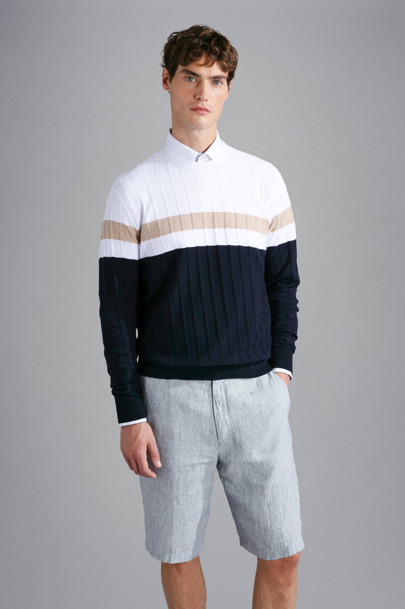 PAUL & SHARK Ribbed Crewneck Knit WHITE / BLUE / BEIGE - Henry BucksKnitwear61SS240007 - WHTBLBEIG - M