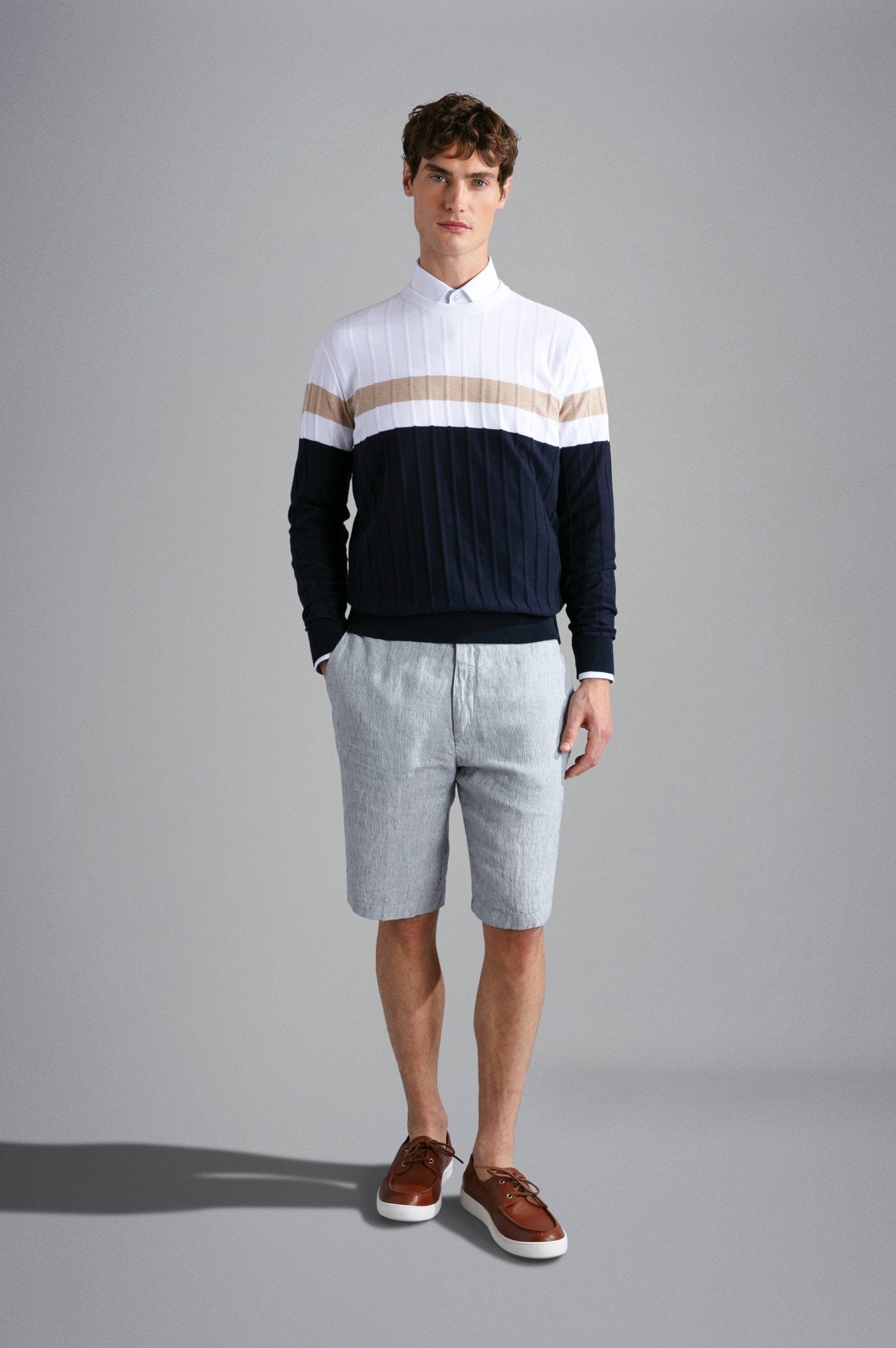 PAUL & SHARK Ribbed Crewneck Knit WHITE / BLUE / BEIGE - Henry BucksKnitwear61SS240007 - WHTBLBEIG - M