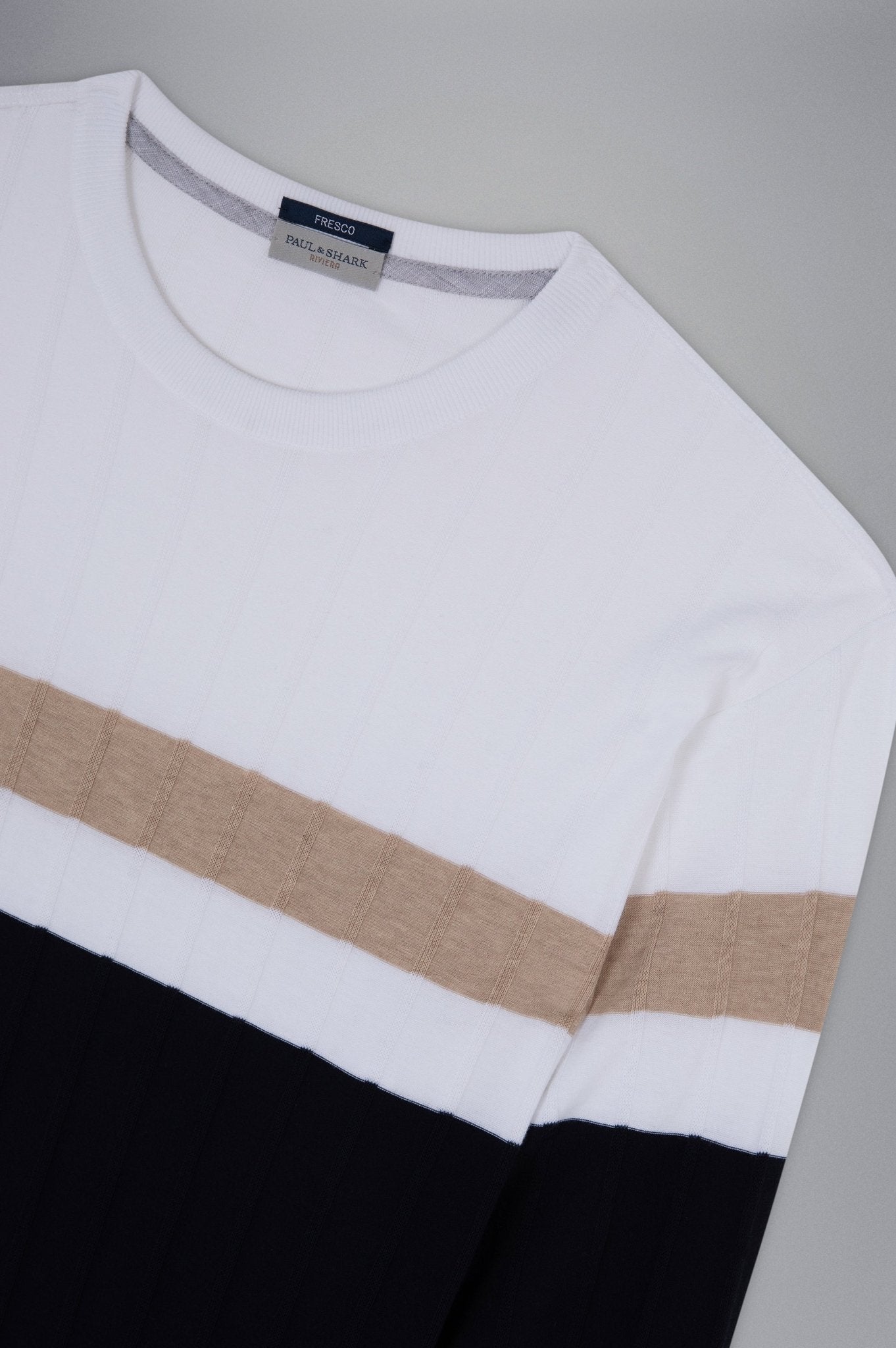 PAUL & SHARK Ribbed Crewneck Knit WHITE / BLUE / BEIGE - Henry BucksKnitwear61SS240007 - WHTBLBEIG - M