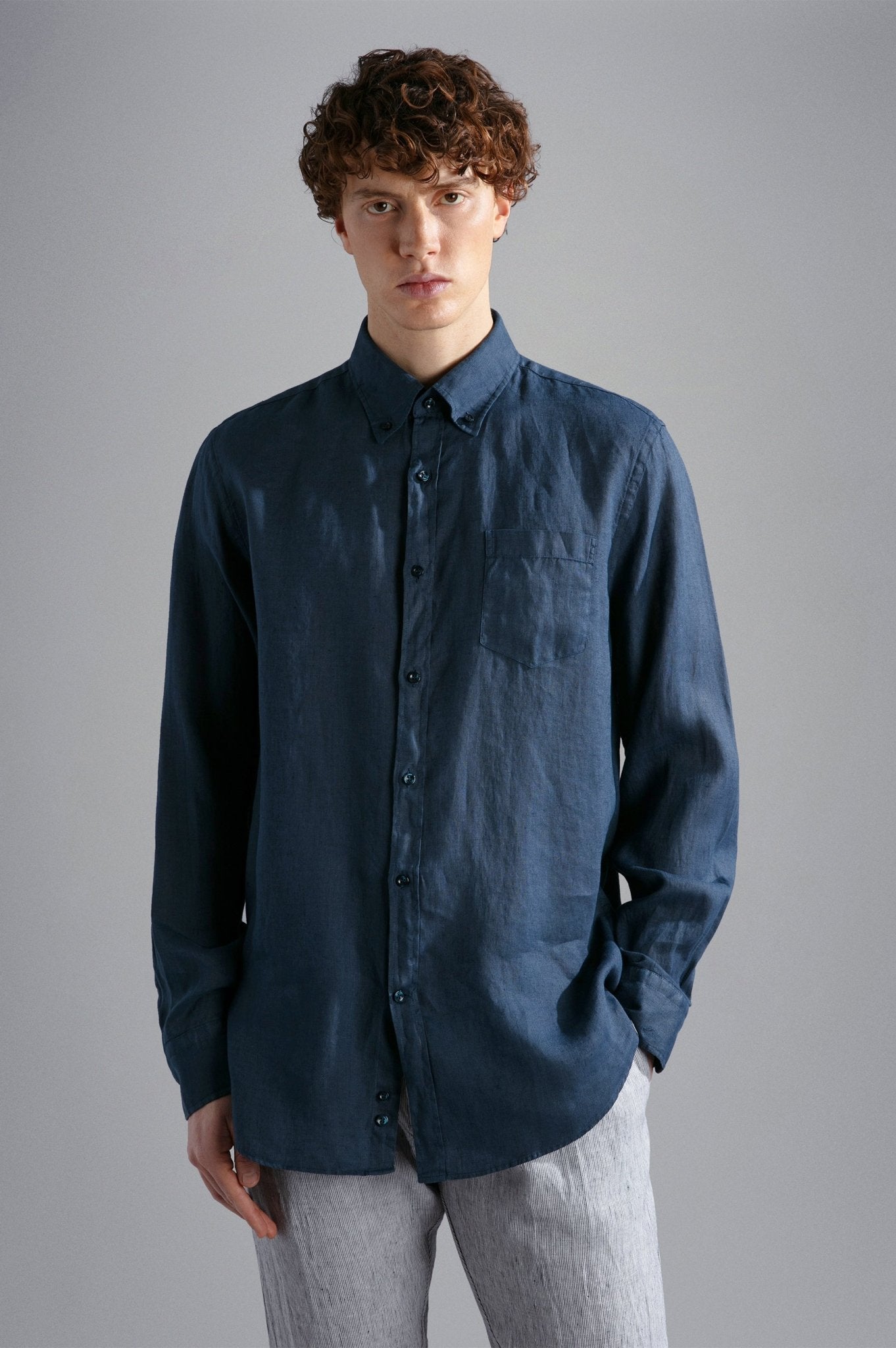 PAUL & SHARK Riviera Garment Dyed Linen Long Sleeve Shirt NAVY - Henry Bucks