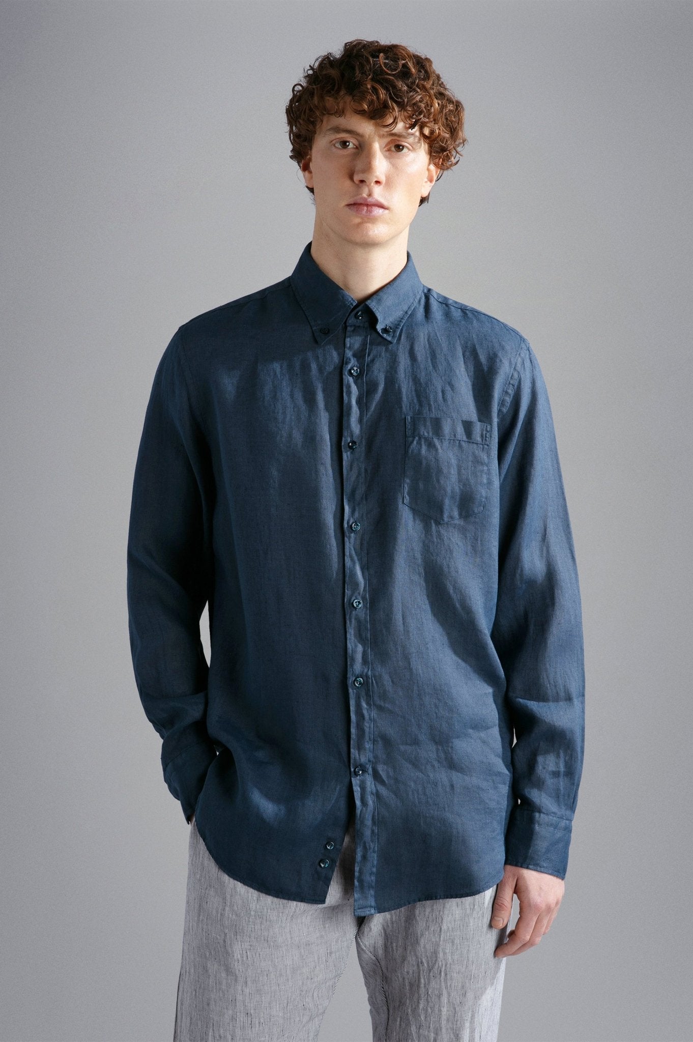 PAUL & SHARK Riviera Garment Dyed Linen Long Sleeve Shirt NAVY - Henry Bucks