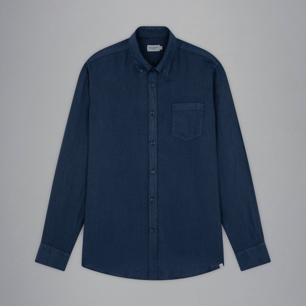 PAUL & SHARK Riviera Garment Dyed Linen Long Sleeve Shirt NAVY - Henry Bucks