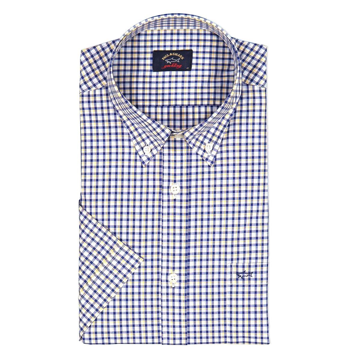 PAUL & SHARK Short Sleeve Mini Check Shirt NAVY YELLOW - Henry BucksShirts38SS2002 - NVYL - 38/S