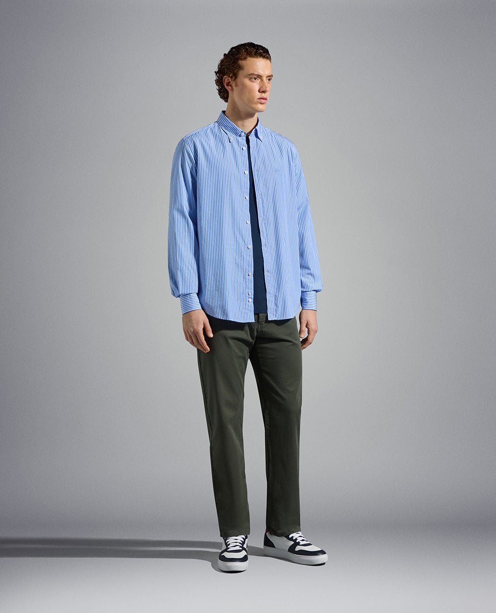 PAUL & SHARK Striped Cotton Poplin Shirt SKY/WHITE - Henry Bucks