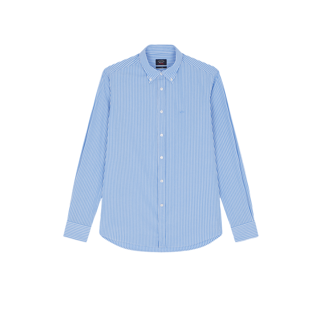 PAUL & SHARK Striped Cotton Poplin Shirt SKY/WHITE - Henry Bucks