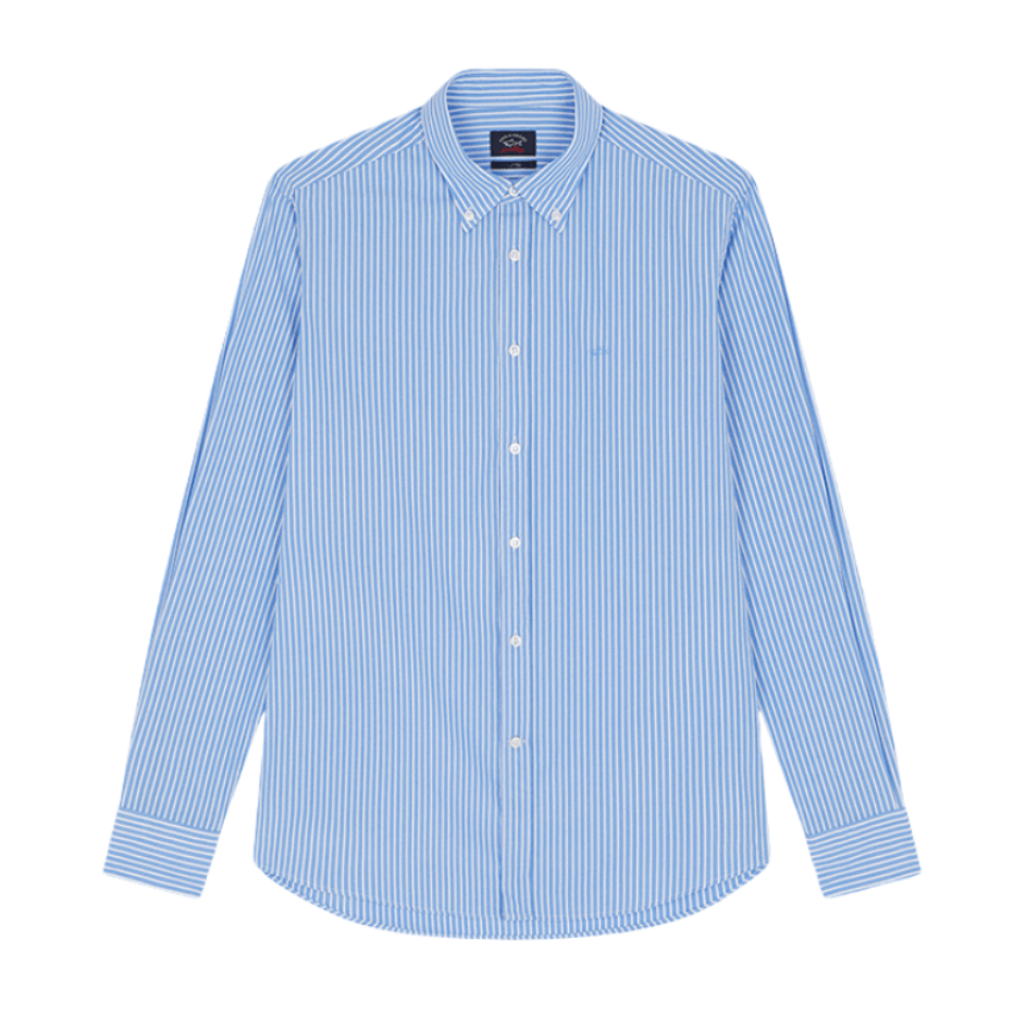 PAUL & SHARK Striped Cotton Poplin Shirt SKY/WHITE - Henry Bucks