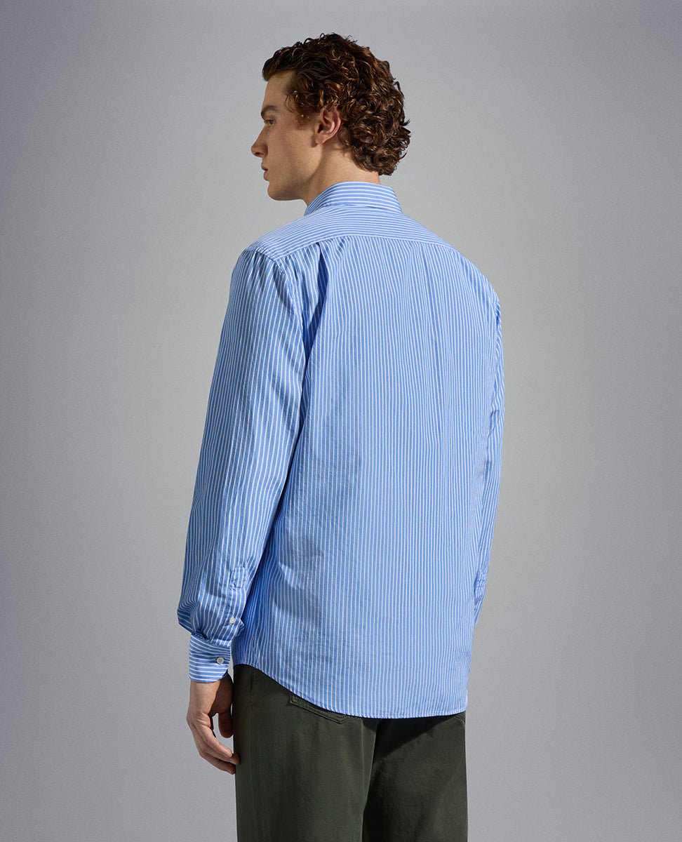 PAUL & SHARK Striped Cotton Poplin Shirt SKY/WHITE - Henry Bucks