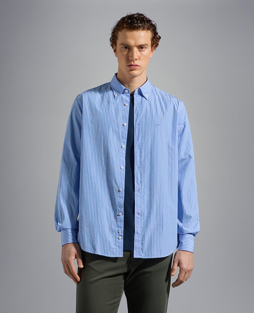 PAUL & SHARK Striped Cotton Poplin Shirt SKY/WHITE - Henry Bucks