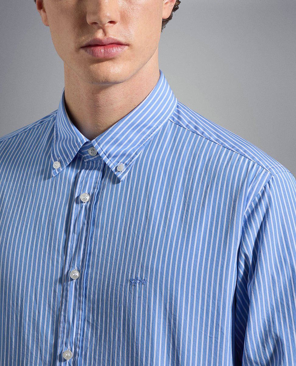 PAUL & SHARK Striped Cotton Poplin Shirt SKY/WHITE - Henry Bucks