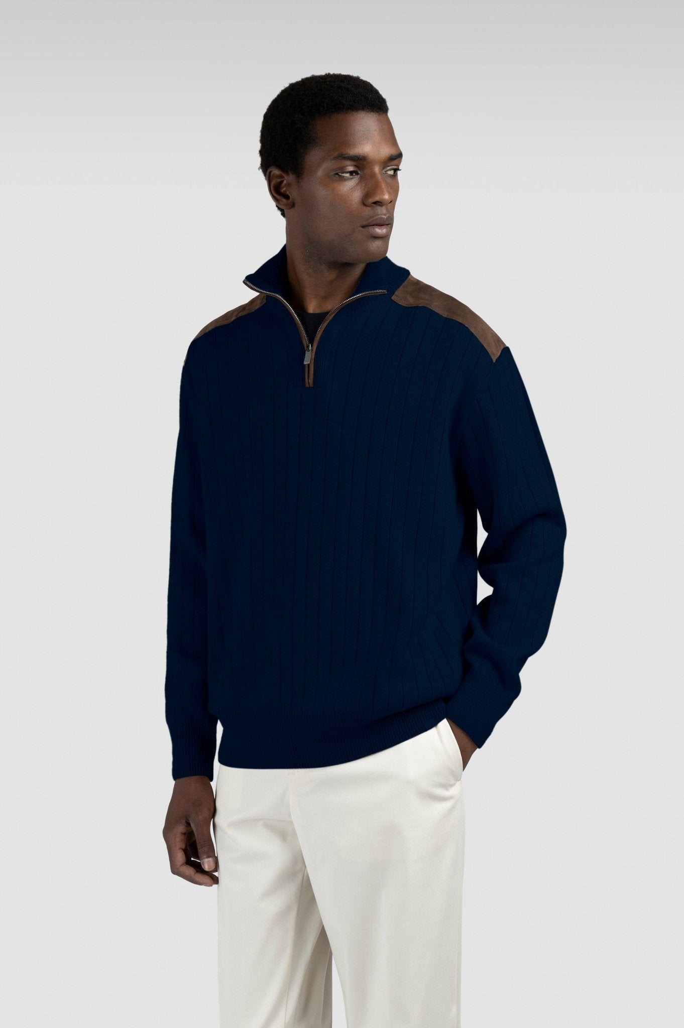 P&S WOOL CASHMERE HFZP SWEATE NAVY - Henry Bucks