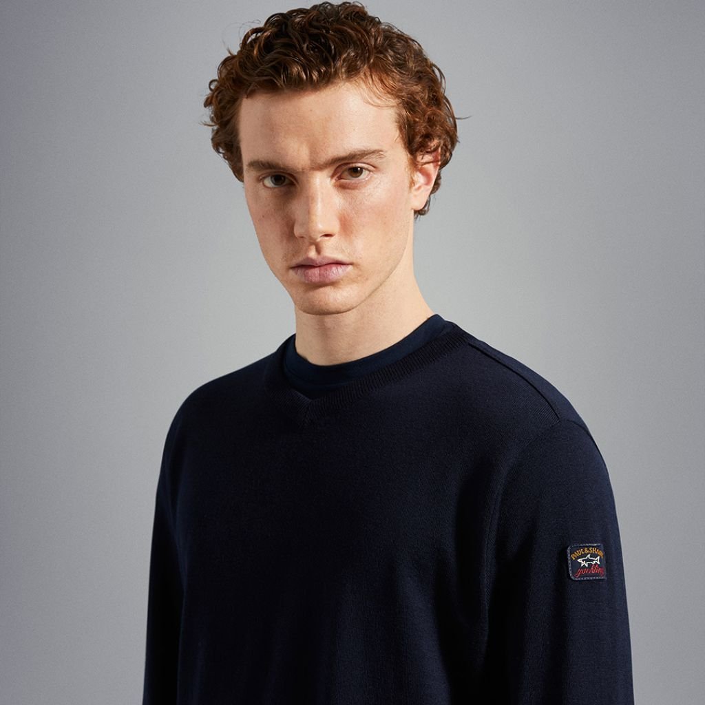 PAUL & SHARK Wool V Neck Jumper NAVY - Henry Bucks