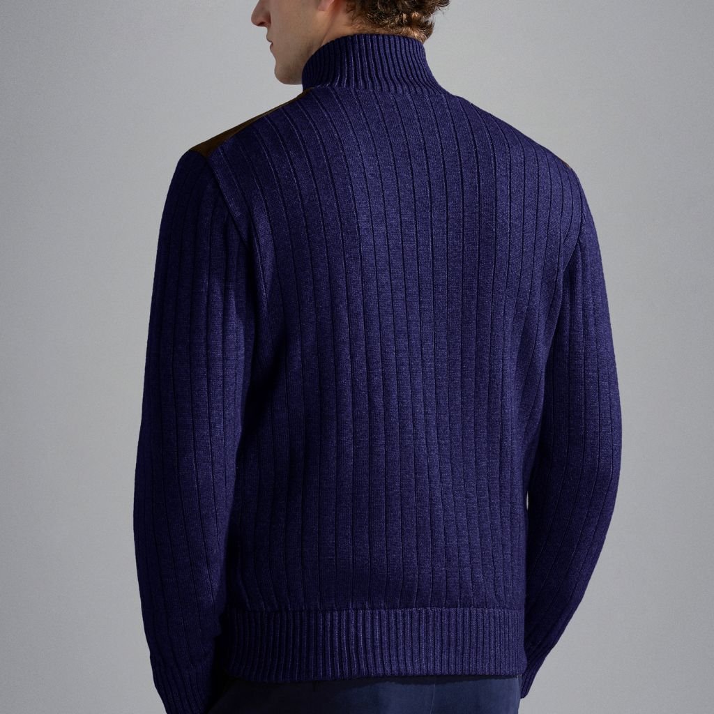 PAUL & SHARK Wool/Cashmere Leather Sweater Jacket NAVY/BROWN - Henry Bucks