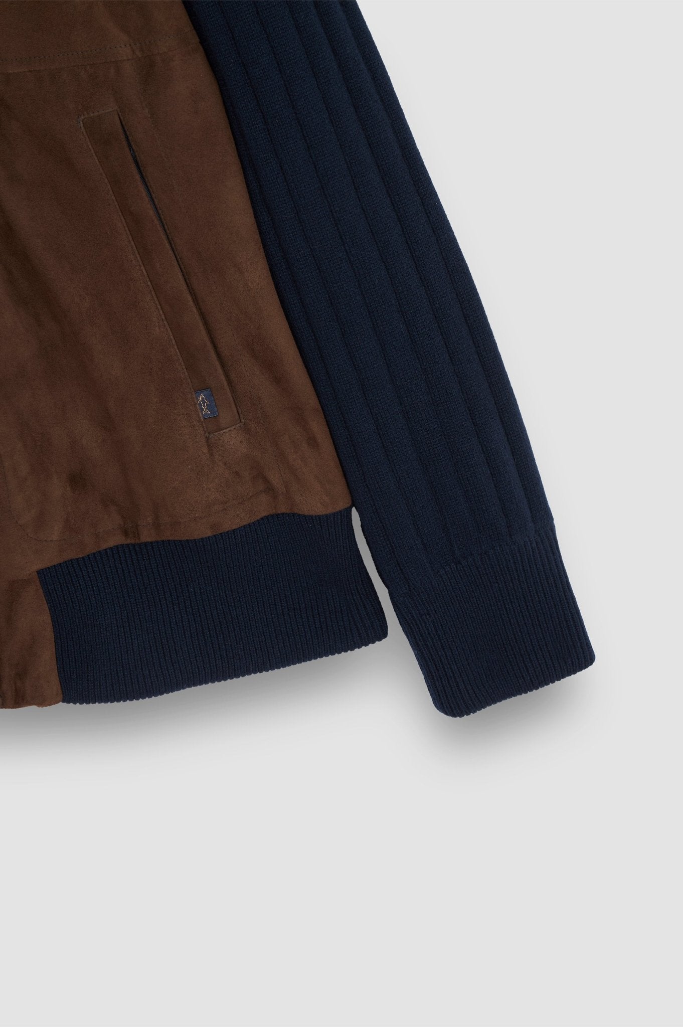 PAUL & SHARK Wool/Cashmere Suede Sweater Jacket NAVY/BROWN - Henry Bucks