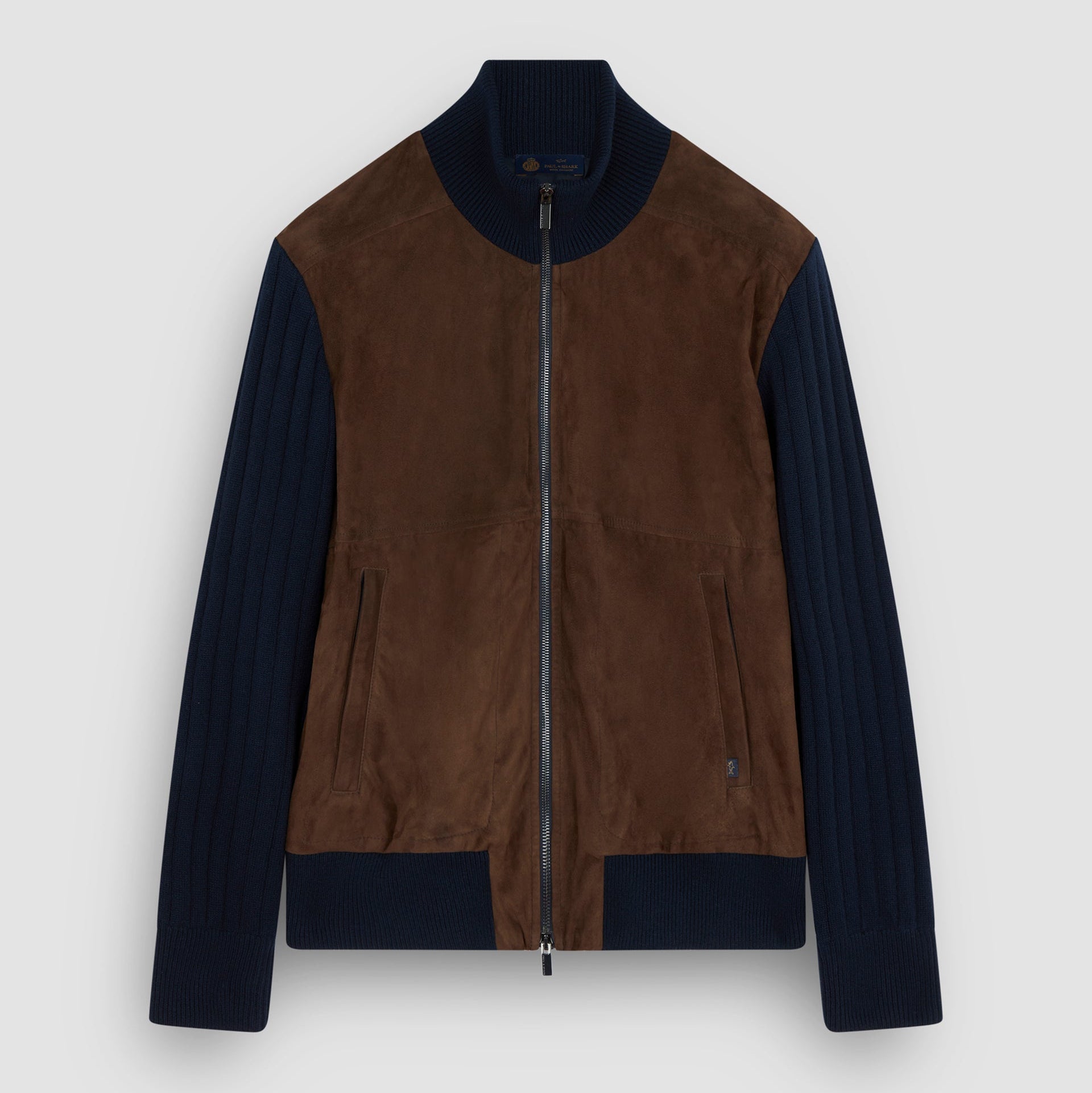 PAUL & SHARK Wool/Cashmere Suede Sweater Jacket NAVY/BROWN - Henry Bucks